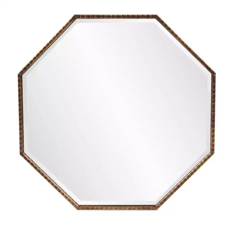 Howard Elliott 28"x28" Bastian Octagon Wall and Accent Mirror: Antique Gold, Iron Frame, Ready to Hang