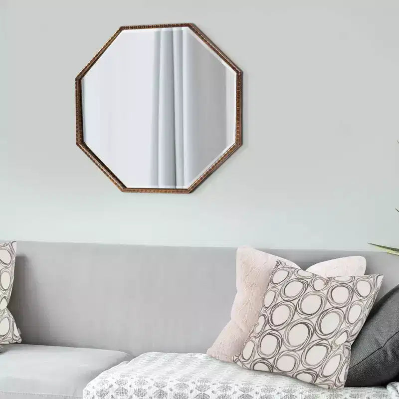 Howard Elliott 28"x28" Bastian Octagon Wall and Accent Mirror: Antique Gold, Iron Frame, Ready to Hang