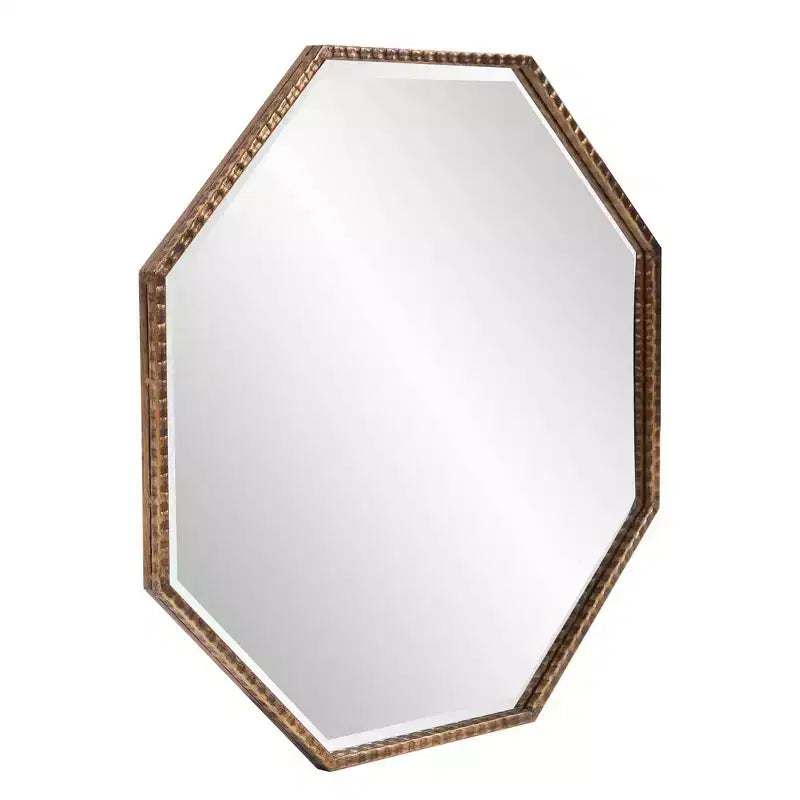 Howard Elliott 28"x28" Bastian Octagon Wall and Accent Mirror: Antique Gold, Iron Frame, Ready to Hang