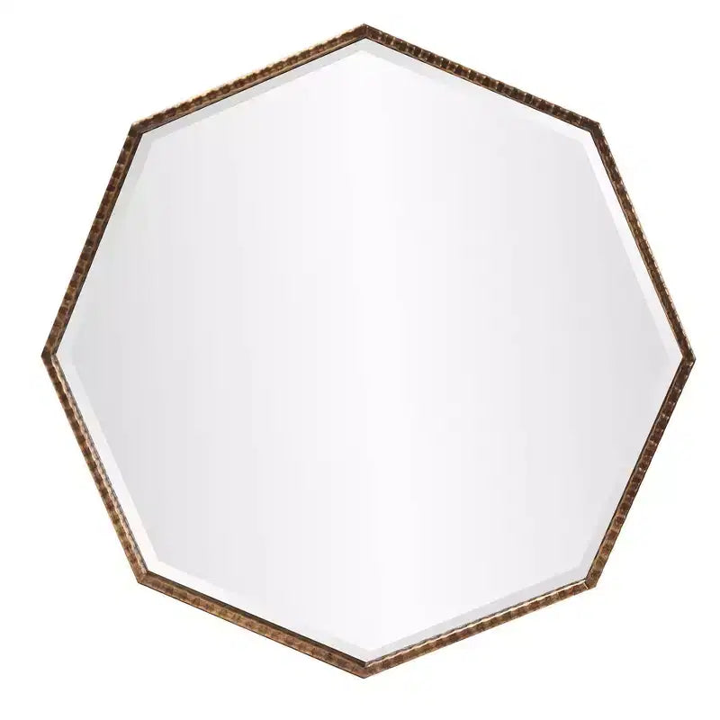 Howard Elliott 28"x28" Bastian Octagon Wall and Accent Mirror: Antique Gold, Iron Frame, Ready to Hang