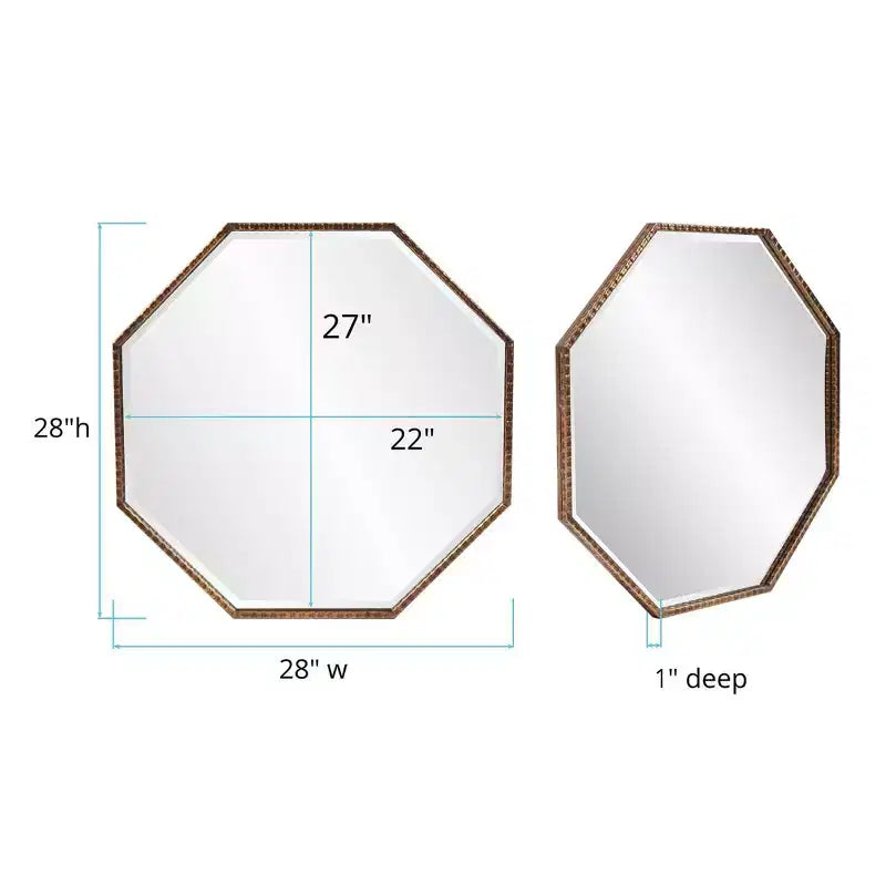 Howard Elliott 28"x28" Bastian Octagon Wall and Accent Mirror: Antique Gold, Iron Frame, Ready to Hang