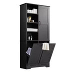 Whisen Bathroom Storage Cabinet with Drawers, Tilt-Out Laundry Hamper and Open Shelves