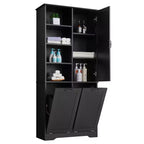 Whisen Bathroom Storage Cabinet with Drawers, Tilt-Out Laundry Hamper and Open Shelves
