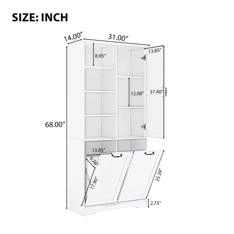 Whisen Bathroom Storage Cabinet with Drawers, Tilt-Out Laundry Hamper and Open Shelves