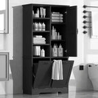 Whisen Bathroom Storage Cabinet with Drawers, Tilt-Out Laundry Hamper and Open Shelves