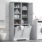 Whisen Bathroom Storage Cabinet with Drawers, Tilt-Out Laundry Hamper and Open Shelves