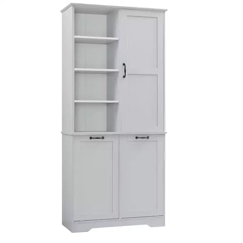 Whisen Bathroom Storage Cabinet with Drawers, Tilt-Out Laundry Hamper and Open Shelves