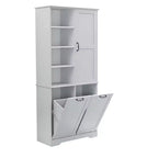 Whisen Bathroom Storage Cabinet with Drawers, Tilt-Out Laundry Hamper and Open Shelves