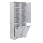 Whisen Bathroom Storage Cabinet with Drawers, Tilt-Out Laundry Hamper and Open Shelves