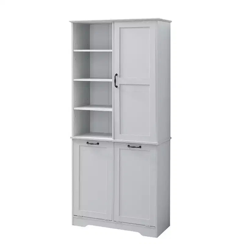Whisen Bathroom Storage Cabinet with Drawers, Tilt-Out Laundry Hamper and Open Shelves