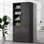 Whisen Bathroom Storage Cabinet with Drawers, Tilt-Out Laundry Hamper and Open Shelves