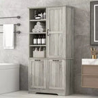 Whisen Bathroom Storage Cabinet with Drawers, Tilt-Out Laundry Hamper and Open Shelves