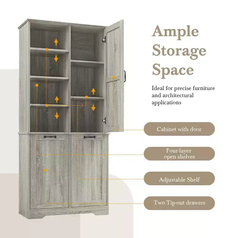 Whisen Bathroom Storage Cabinet with Drawers, Tilt-Out Laundry Hamper and Open Shelves