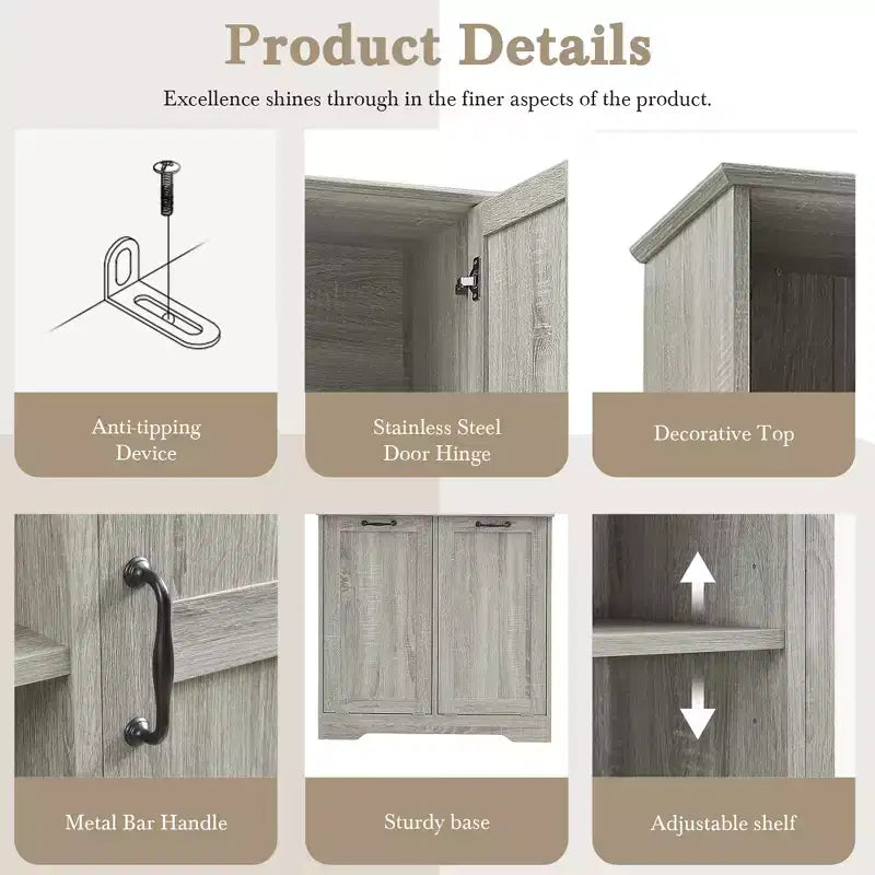 Whisen Bathroom Storage Cabinet with Drawers, Tilt-Out Laundry Hamper and Open Shelves