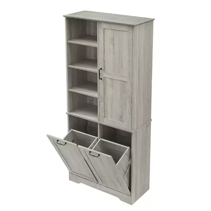 Whisen Bathroom Storage Cabinet with Drawers, Tilt-Out Laundry Hamper and Open Shelves