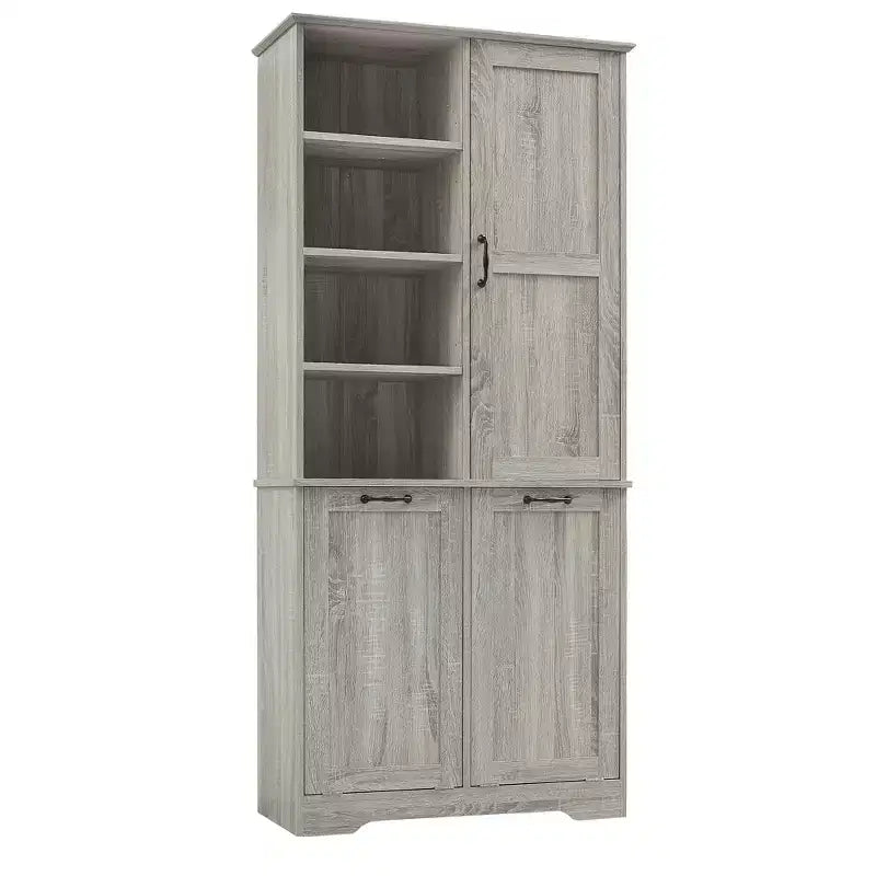 Whisen Bathroom Storage Cabinet with Drawers, Tilt-Out Laundry Hamper and Open Shelves