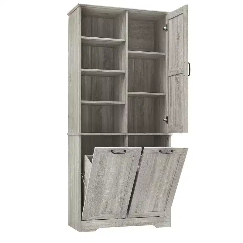Whisen Bathroom Storage Cabinet with Drawers, Tilt-Out Laundry Hamper and Open Shelves