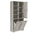 Whisen Bathroom Storage Cabinet with Drawers, Tilt-Out Laundry Hamper and Open Shelves