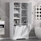 Whisen Bathroom Storage Cabinet with Drawers, Tilt-Out Laundry Hamper and Open Shelves