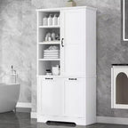 Whisen Bathroom Storage Cabinet with Drawers, Tilt-Out Laundry Hamper and Open Shelves
