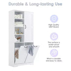 Whisen Bathroom Storage Cabinet with Drawers, Tilt-Out Laundry Hamper and Open Shelves