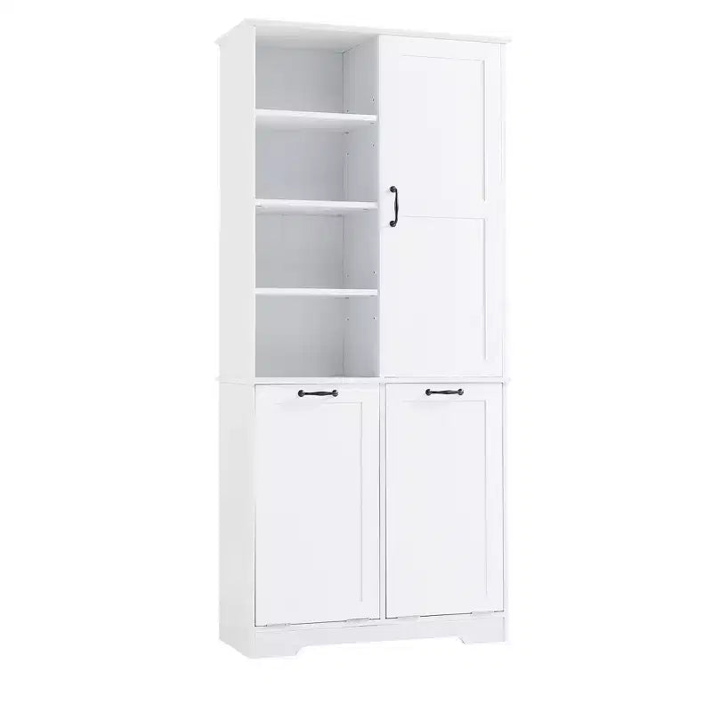 Whisen Bathroom Storage Cabinet with Drawers, Tilt-Out Laundry Hamper and Open Shelves