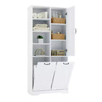 Whisen Bathroom Storage Cabinet with Drawers, Tilt-Out Laundry Hamper and Open Shelves