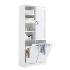 Whisen Bathroom Storage Cabinet with Drawers, Tilt-Out Laundry Hamper and Open Shelves