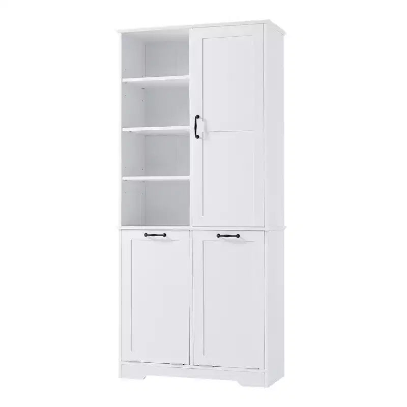 Whisen Bathroom Storage Cabinet with Drawers, Tilt-Out Laundry Hamper and Open Shelves