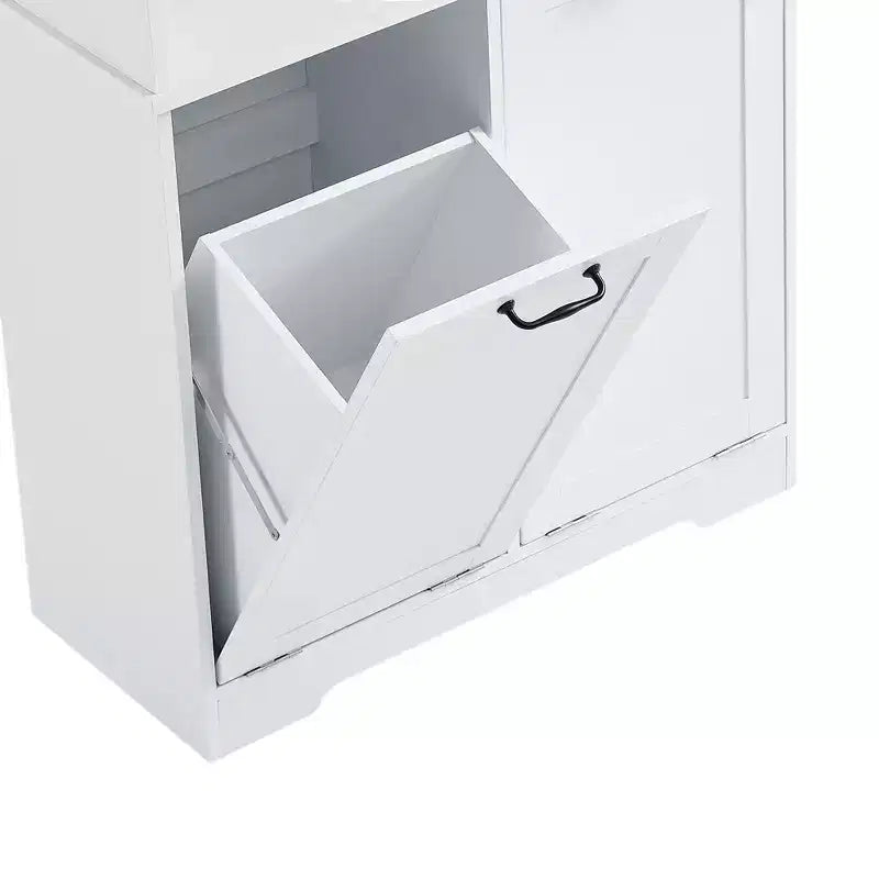 Whisen Bathroom Storage Cabinet with Drawers, Tilt-Out Laundry Hamper and Open Shelves