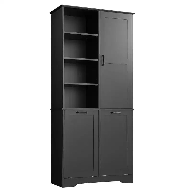 Whisen Bathroom Storage Cabinet with Drawers, Tilt-Out Laundry Hamper and Open Shelves