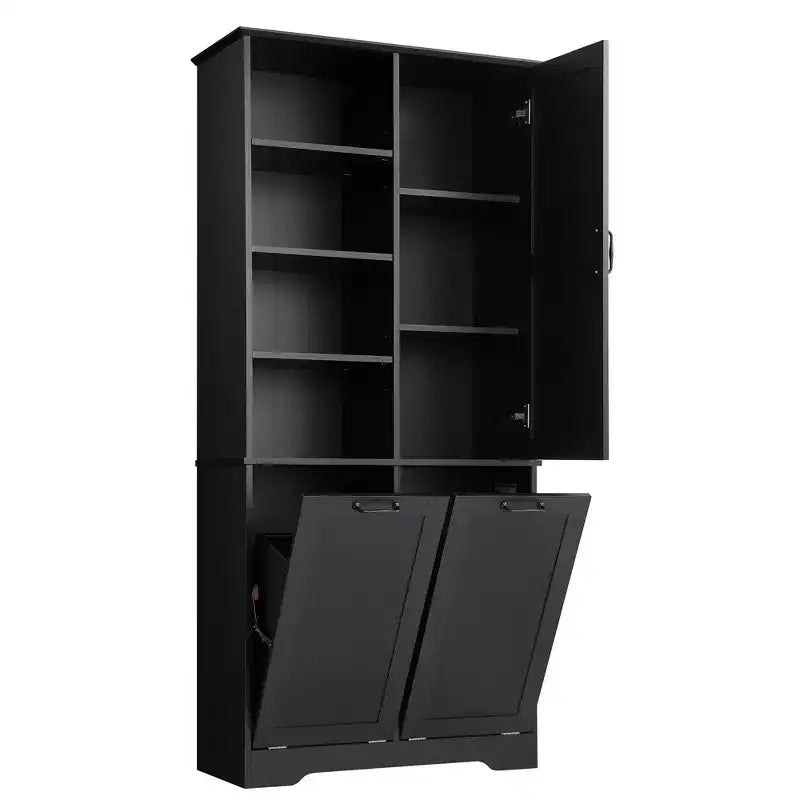 Whisen Bathroom Storage Cabinet with Drawers, Tilt-Out Laundry Hamper and Open Shelves