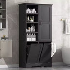 Whisen Bathroom Storage Cabinet with Drawers, Tilt-Out Laundry Hamper and Open Shelves