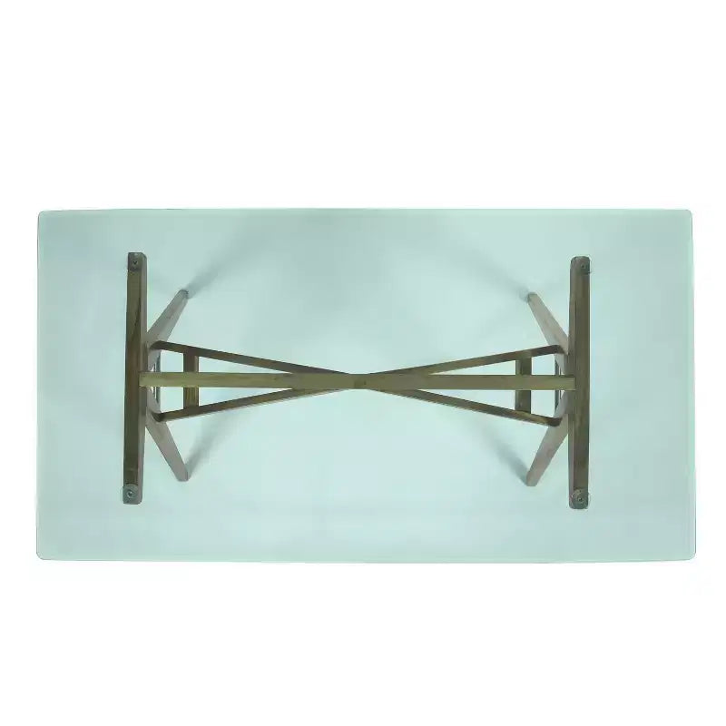 GDFStudio Aviary Mid-Century Modern Glass Top Acacia Wood Desk, Natural/Green