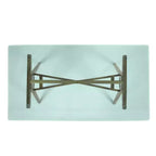 GDFStudio Aviary Mid-Century Modern Glass Top Acacia Wood Desk, Natural/Green