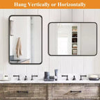 Black Painted Aluminum Alloy Rounded Rectangle Wall Mirror, 96 x 66 x 5 cm (Deep Reflection)
