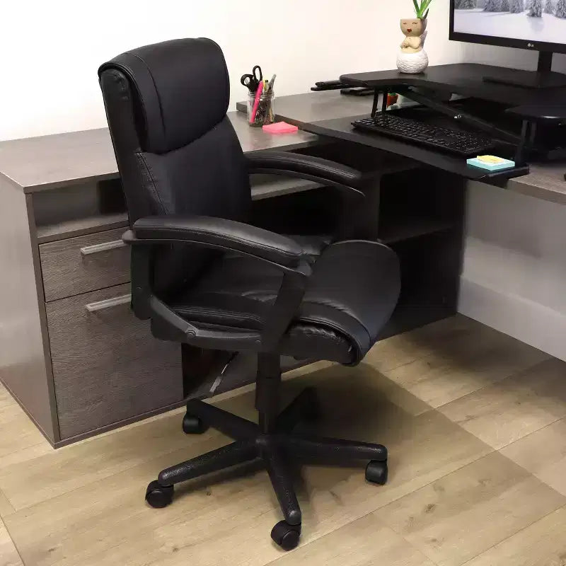 Elama Mid Back Adjustable Faux Leather Office Chair in Black