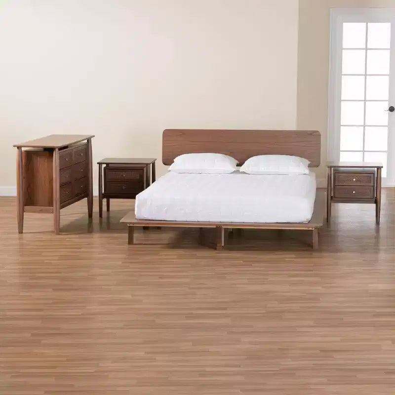 Alyssa Japandi Walnut Brown Wood 4-Piece Bedroom Set