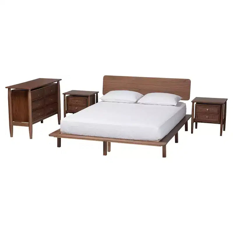 Alyssa Japandi Walnut Brown Wood 4-Piece Bedroom Set