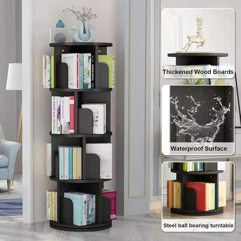 4-Tier Rotating Bookshelf, Waterproof Corner Display Storage Rack