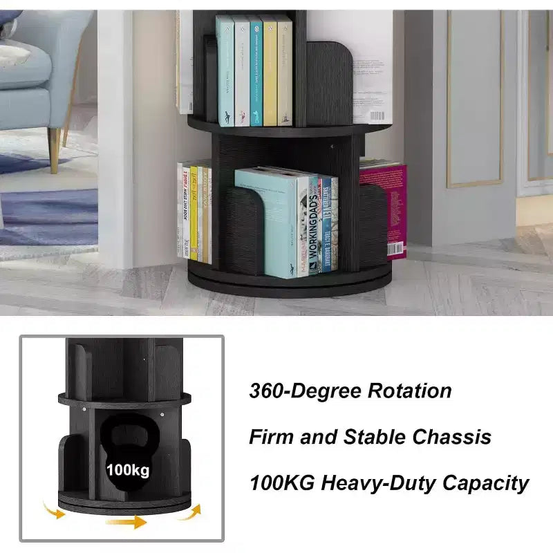 4-Tier Rotating Bookshelf, Waterproof Corner Display Storage Rack