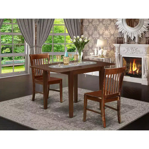 HomeStock 3 Piece Kitchen Table Set Mahogany Modern Style #NDNO3-MAH-W