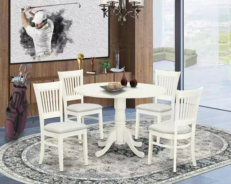5-Piece Round Dining Table Set in Linen White