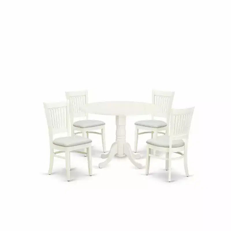 5-Piece Round Dining Table Set in Linen White