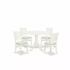 5-Piece Round Dining Table Set in Linen White