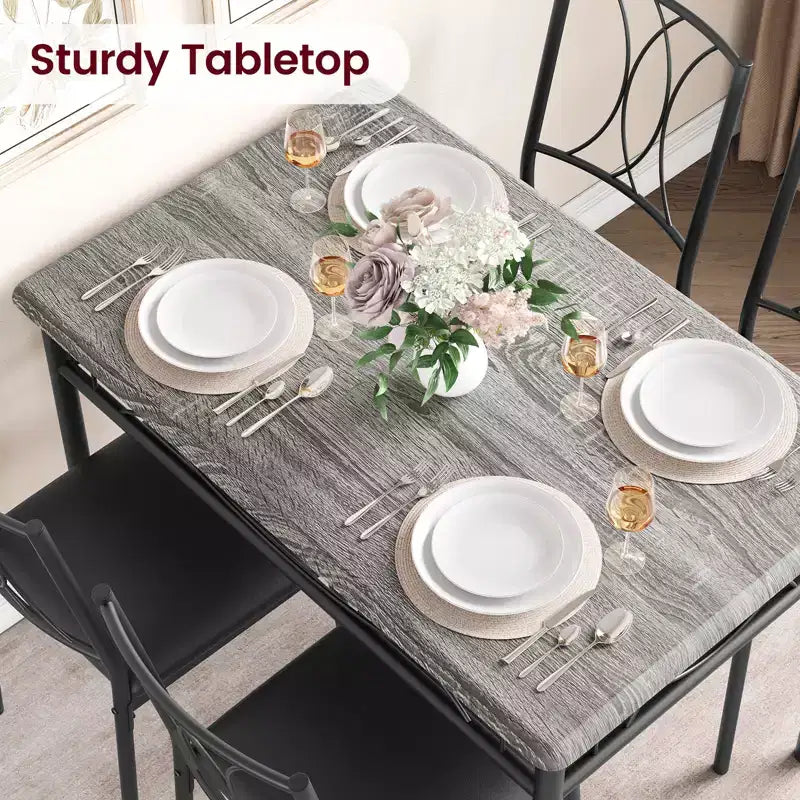 Dining Table Set, Kitchen Table Set for 4, 4 Piece Wooden Dining Room Table Set with 4 Chairs, Kitchen Rectangular Table Set for Small Space