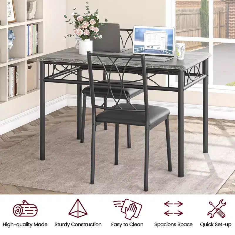 Dining Table Set, Kitchen Table Set for 4, 4 Piece Wooden Dining Room Table Set with 4 Chairs, Kitchen Rectangular Table Set for Small Space