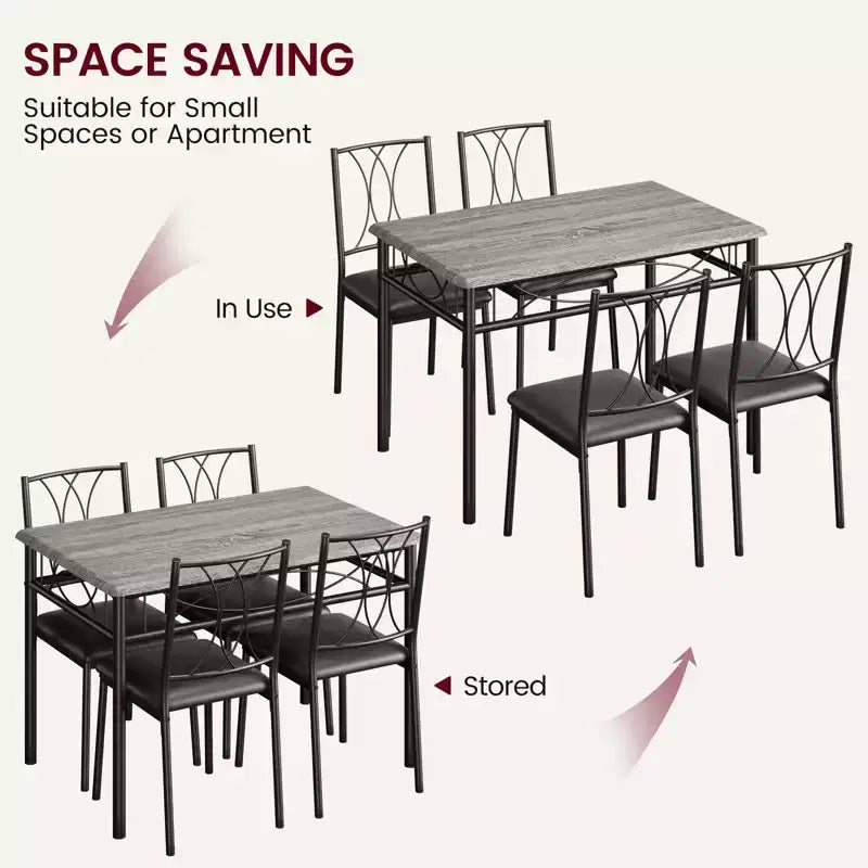Dining Table Set, Kitchen Table Set for 4, 4 Piece Wooden Dining Room Table Set with 4 Chairs, Kitchen Rectangular Table Set for Small Space