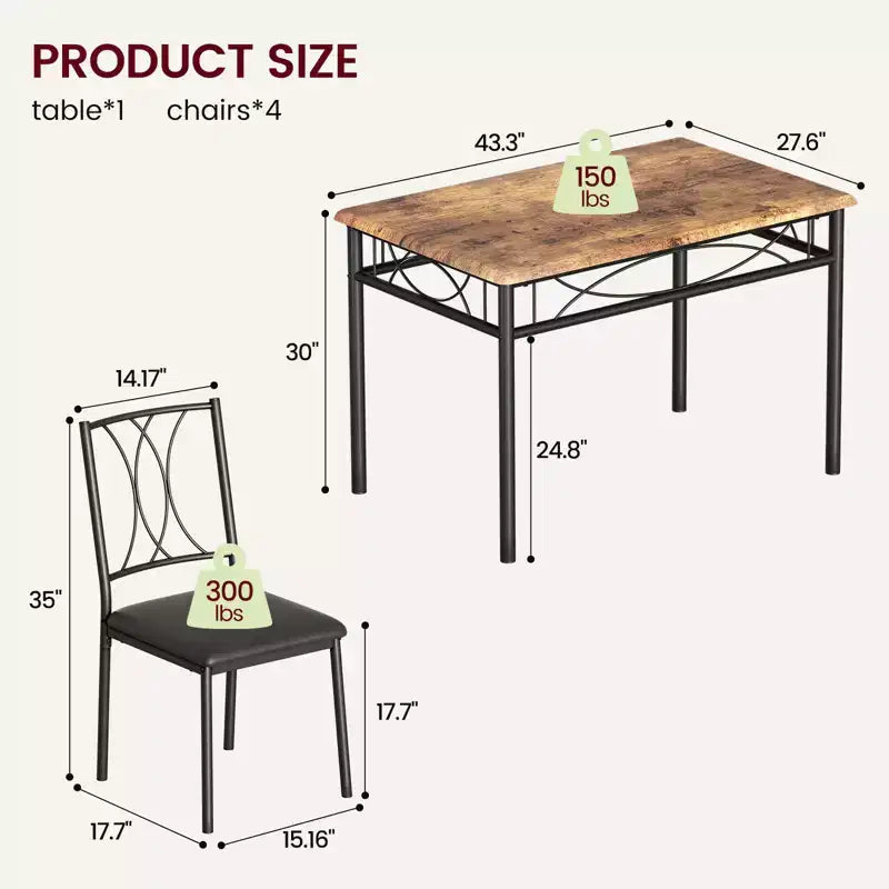 Dining Table Set, Kitchen Table Set for 4, 4 Piece Wooden Dining Room Table Set with 4 Chairs, Kitchen Rectangular Table Set for Small Space