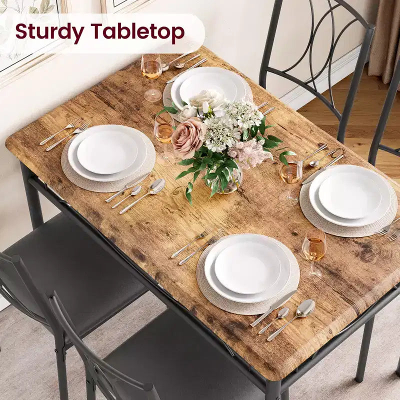 Dining Table Set, Kitchen Table Set for 4, 4 Piece Wooden Dining Room Table Set with 4 Chairs, Kitchen Rectangular Table Set for Small Space